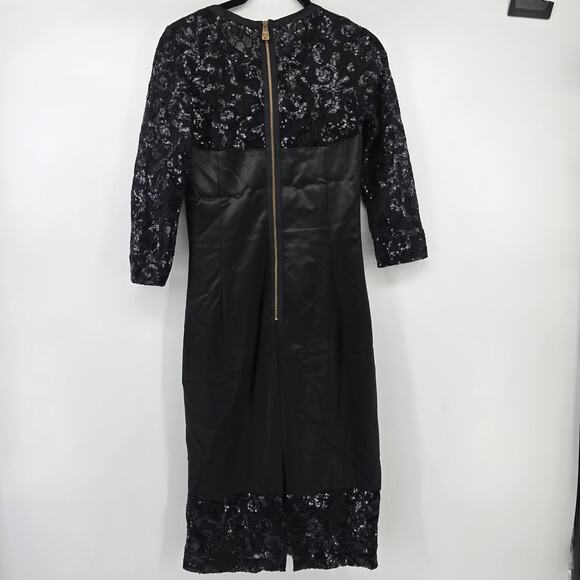 Frankie Morello Gala-Ready Glam Black Satin Sequin Lace Sheath Pencil Dress 40 - Picture 8 of 11